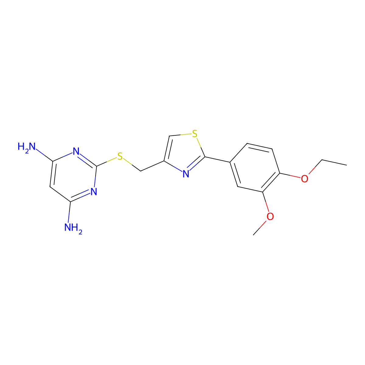 2-({[2-(4-Ethoxy-3-methoxyphenyl)-1,3-thiazol-4-yl]methyl}sulfanyl)pyrimidine-4,6-diamine molecular structure, CAS 1209784-87-1