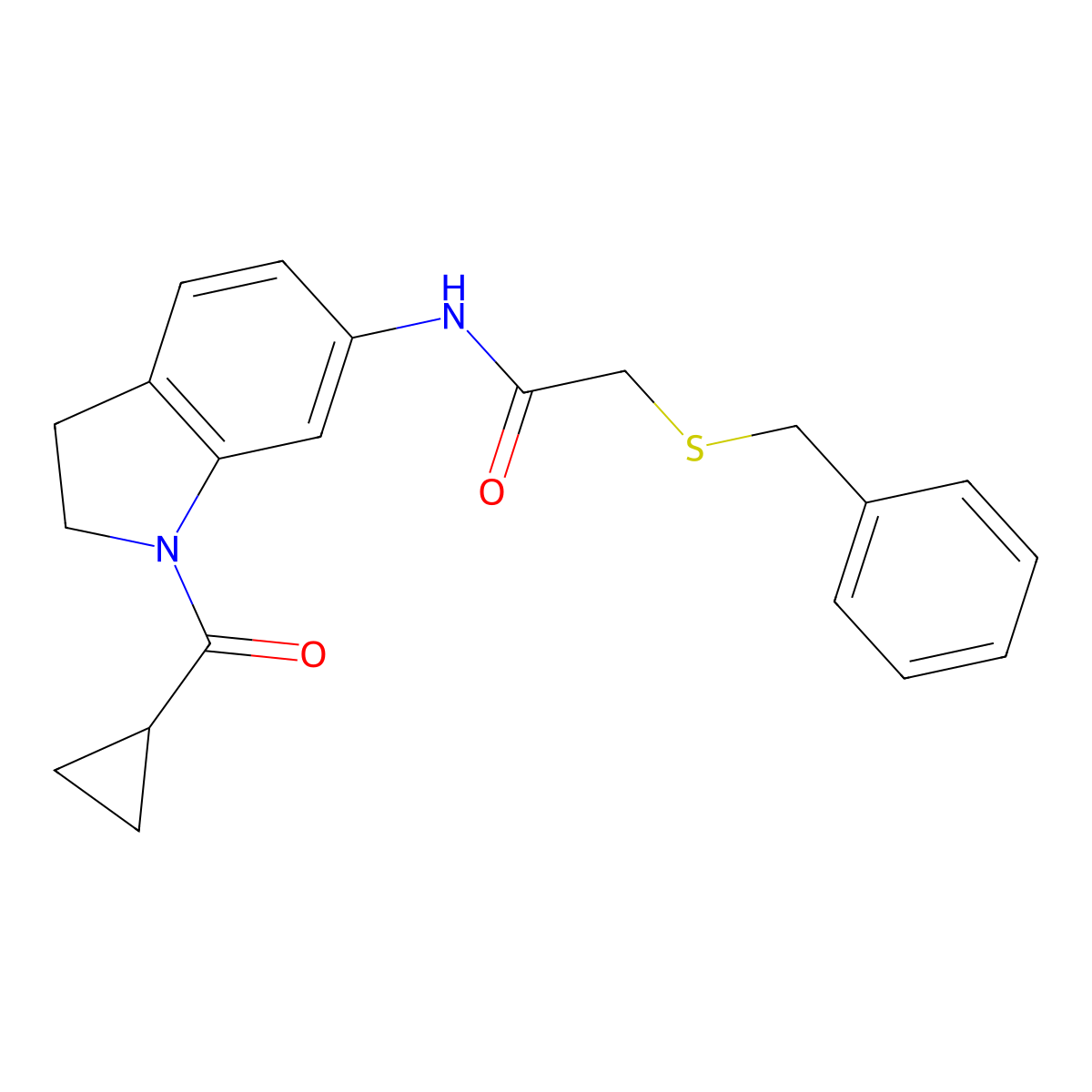 2-(benzylthio)-N-(1-(cyclopropanecarbonyl)indolin-6-yl)acetamide molecular structure, CAS 1209785-03-4