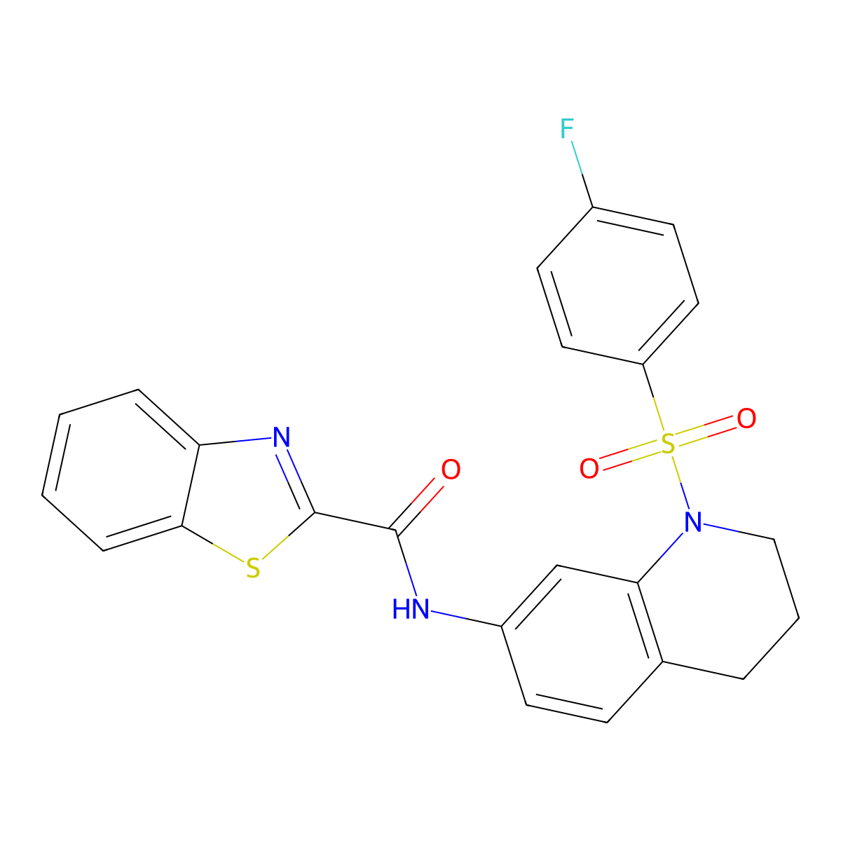 N-(1-((4-fluorophenyl)sulfonyl)-1,2,3,4-tetrahydroquinolin-7-yl)benzo[d]thiazole-2-carboxamide molecular structure, CAS 1209785-27-2
