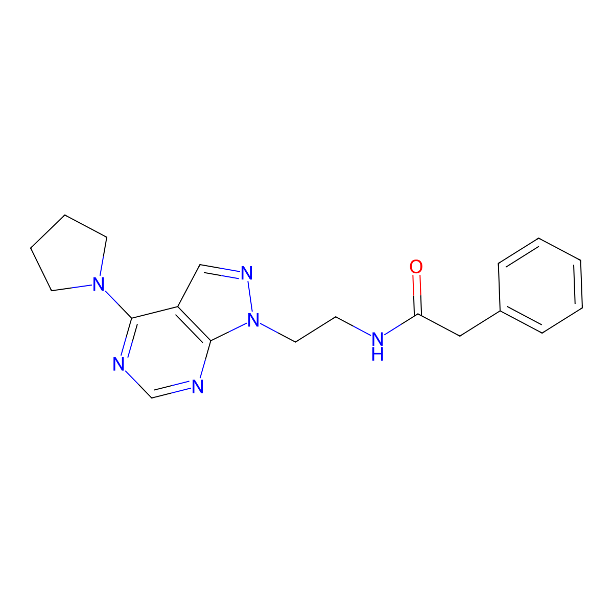 2-phenyl-N-{2-[4-(pyrrolidin-1-yl)-1H-pyrazolo[3,4-d]pyrimidin-1-yl]ethyl}acetamide molecular structure, CAS 1209786-44-6