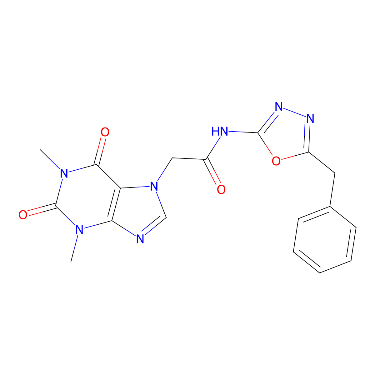 N-(5-benzyl-1,3,4-oxadiazol-2-yl)-2-(1,3-dimethyl-2,6-dioxo-2,3-dihydro-1H-purin-7(6H)-yl)acetamide molecular structure, CAS 1209791-14-9