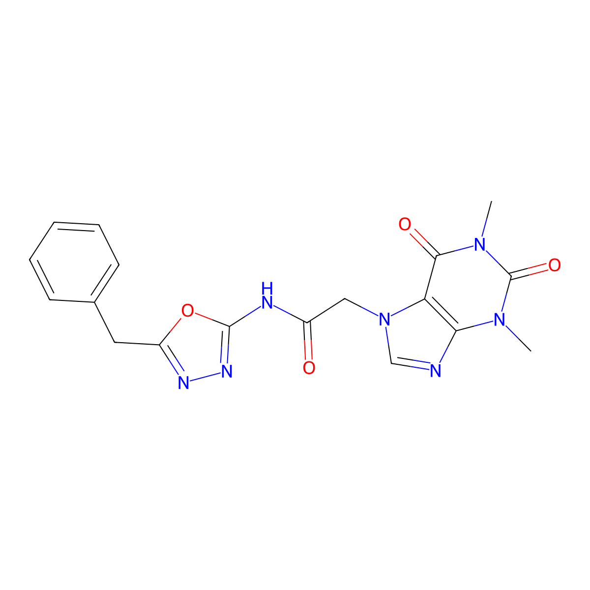 N-(5-benzyl-1,3,4-oxadiazol-2-yl)-2-(1,3-dimethyl-2,6-dioxo-2,3-dihydro-1H-purin-7(6H)-yl)acetamide molecular structure, CAS 1209791-14-9