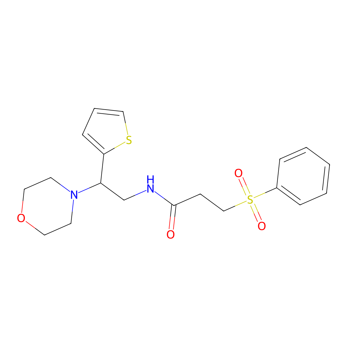 N-(2-morpholino-2-(thiophen-2-yl)ethyl)-3-(phenylsulfonyl)propanamide molecular structure, CAS 1209797-68-1