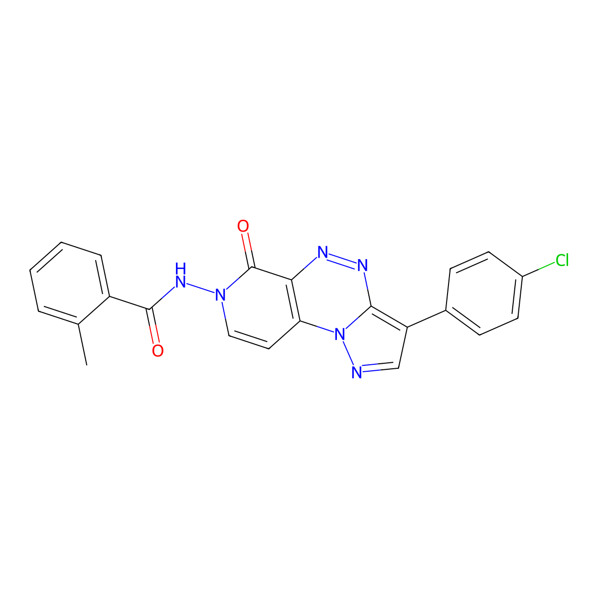 N-(3-(4-chlorophenyl)-6-oxopyrazolo[5,1-c]pyrido[4,3-e][1,2,4]triazin-7(6H)-yl)-2-methylbenzamide molecular structure, CAS 1209798-31-1