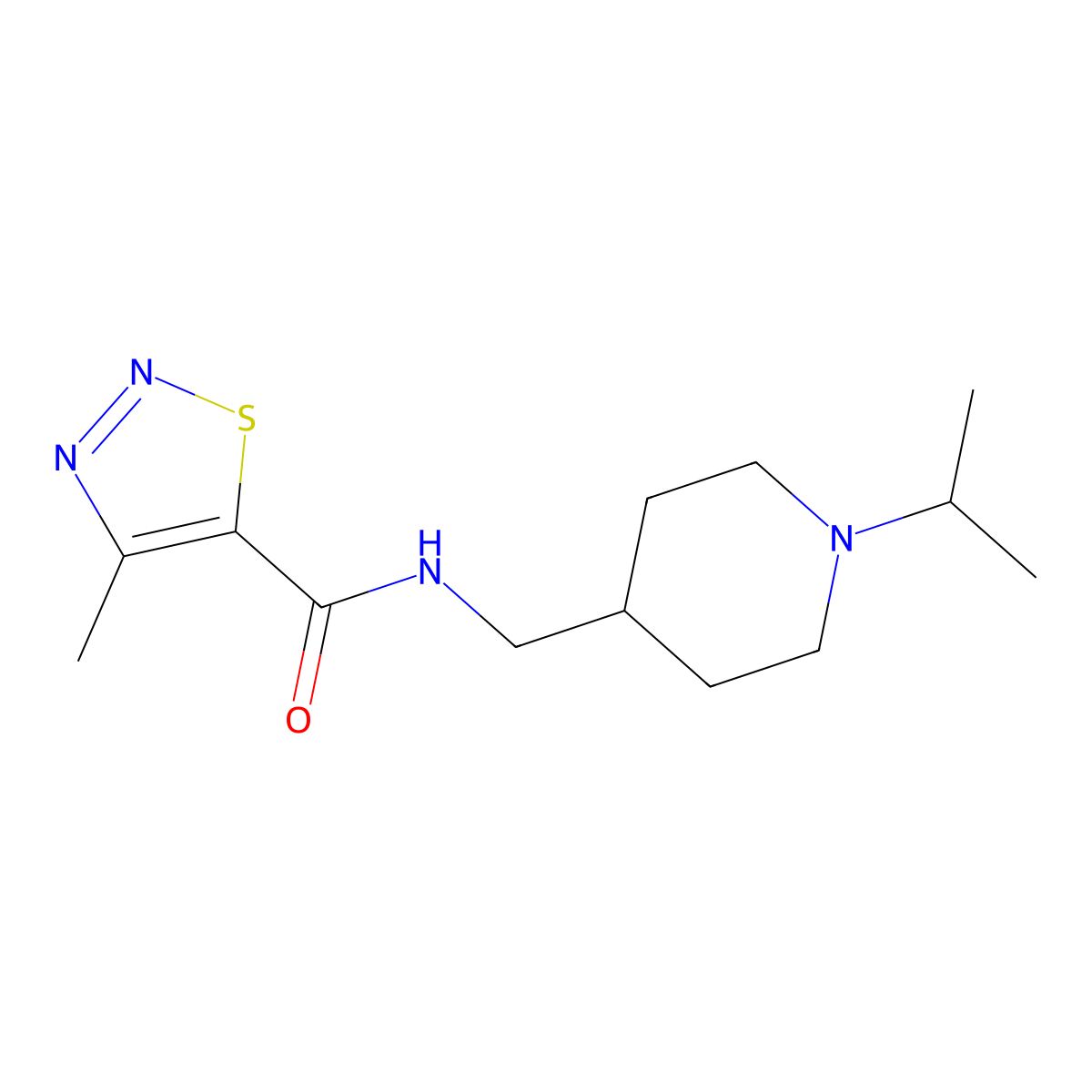 N-((1-isopropylpiperidin-4-yl)methyl)-4-methyl-1,2,3-thiadiazole-5-carboxamide molecular structure, CAS 1209801-84-2