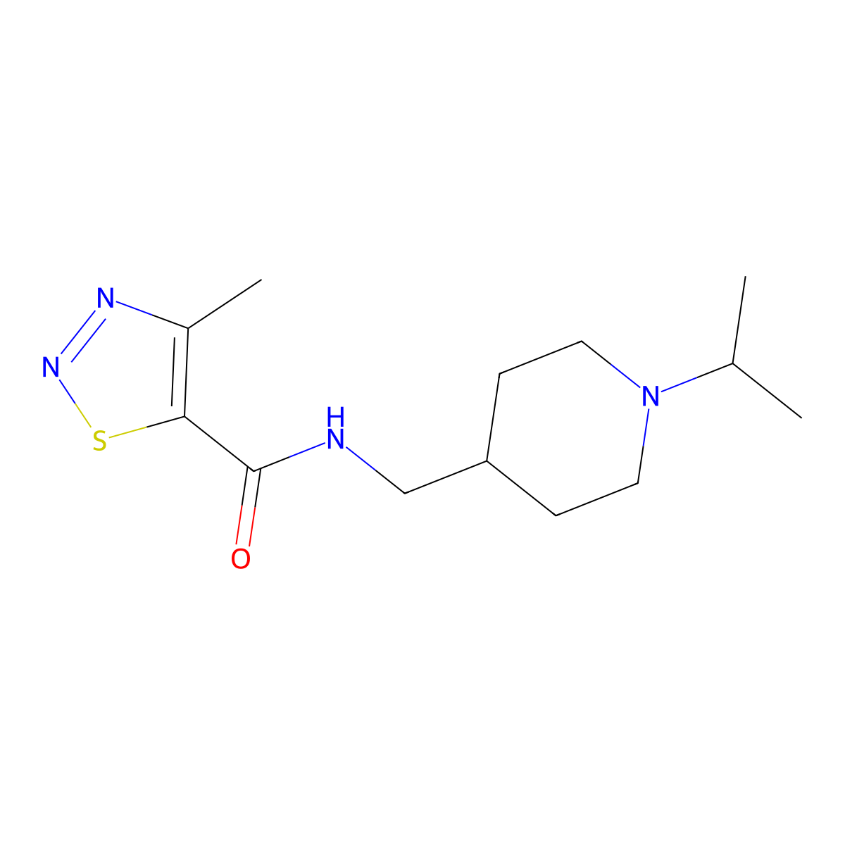 N-((1-isopropylpiperidin-4-yl)methyl)-4-methyl-1,2,3-thiadiazole-5-carboxamide molecular structure, CAS 1209801-84-2