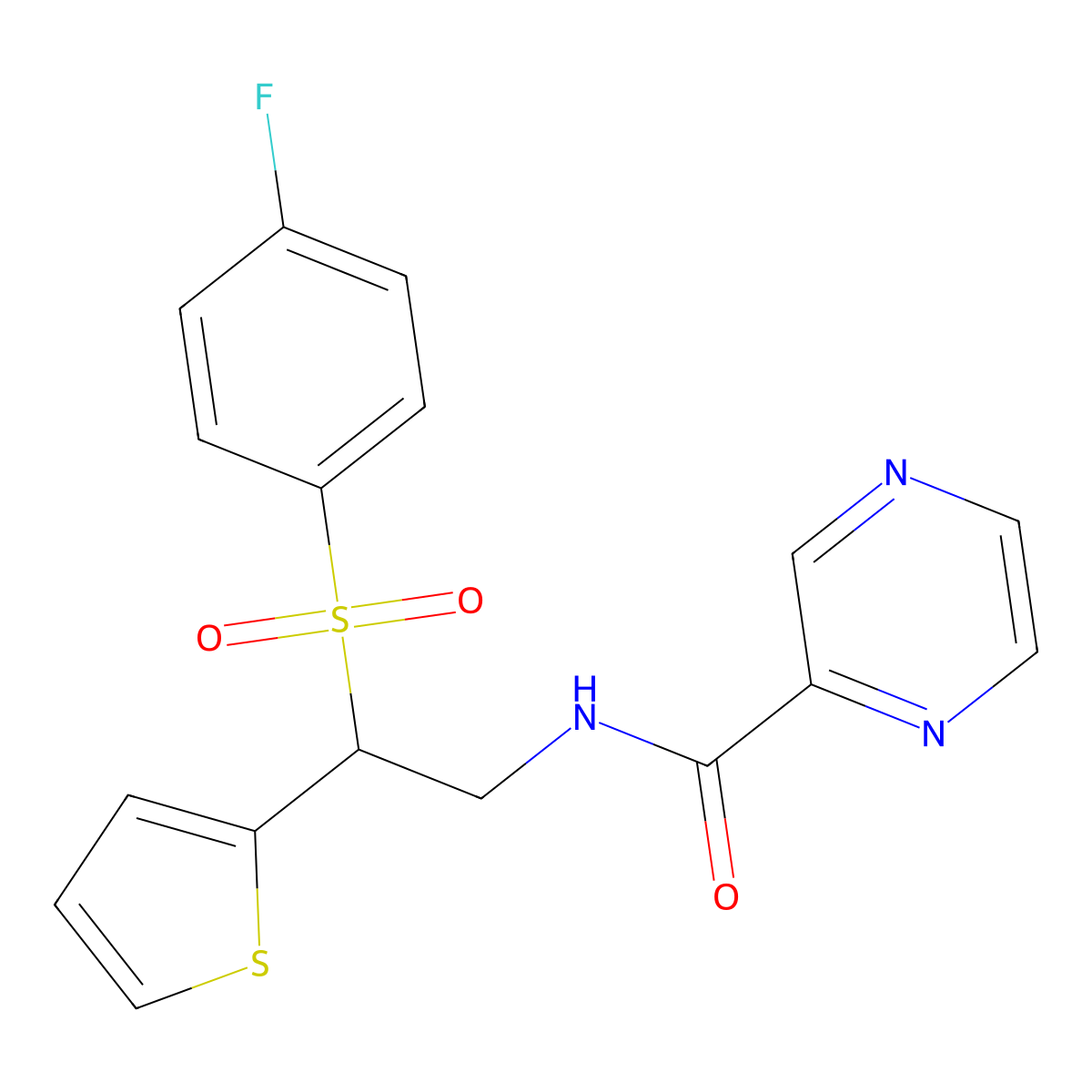 N-(2-((4-fluorophenyl)sulfonyl)-2-(thiophen-2-yl)ethyl)pyrazine-2-carboxamide molecular structure, CAS 1209804-50-1