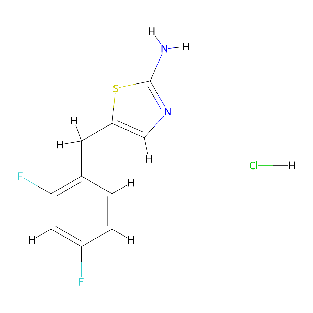 5-((2,4-Difluorophenyl)methyl)-1,3-thiazol-2-amine hydrochloride molecular structure, CAS 1209807-12-4