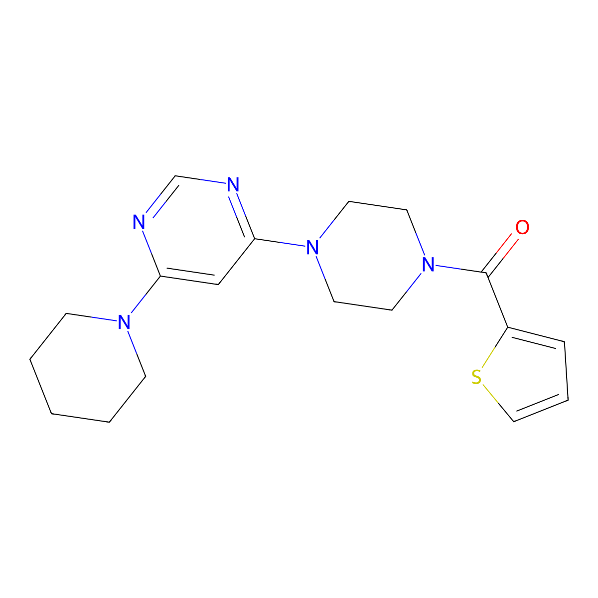 (4-(6-(Piperidin-1-yl)pyrimidin-4-yl)piperazin-1-yl)(thiophen-2-yl)methanone molecular structure, CAS 1209807-27-1