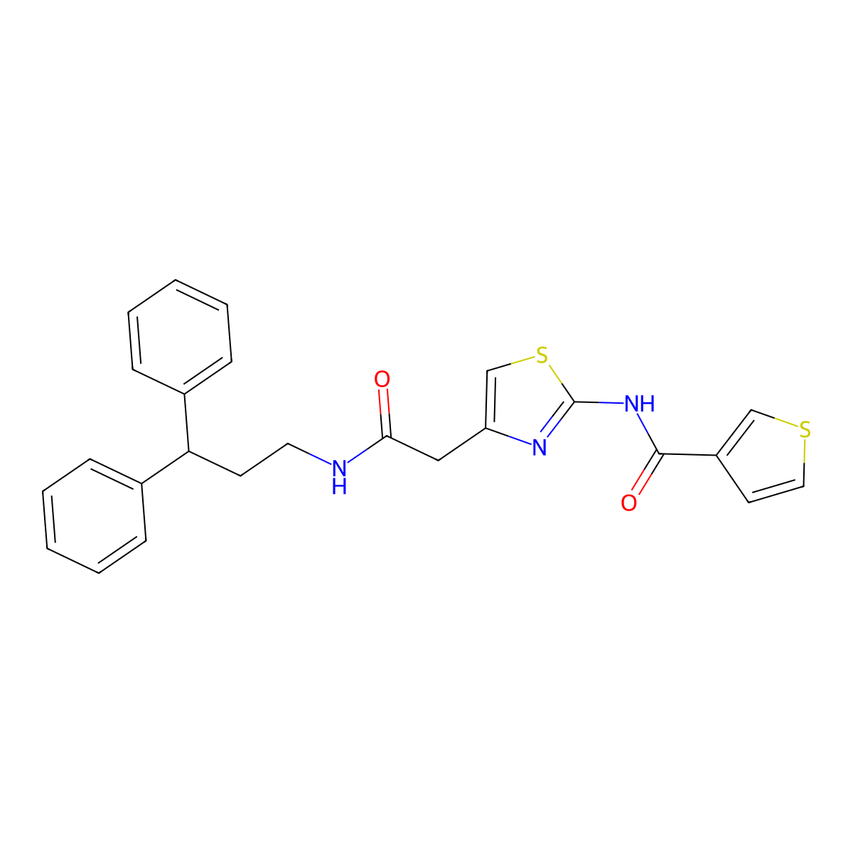 N-(4-(2-((3,3-diphenylpropyl)amino)-2-oxoethyl)thiazol-2-yl)thiophene-3-carboxamide molecular structure, CAS 1209807-84-0