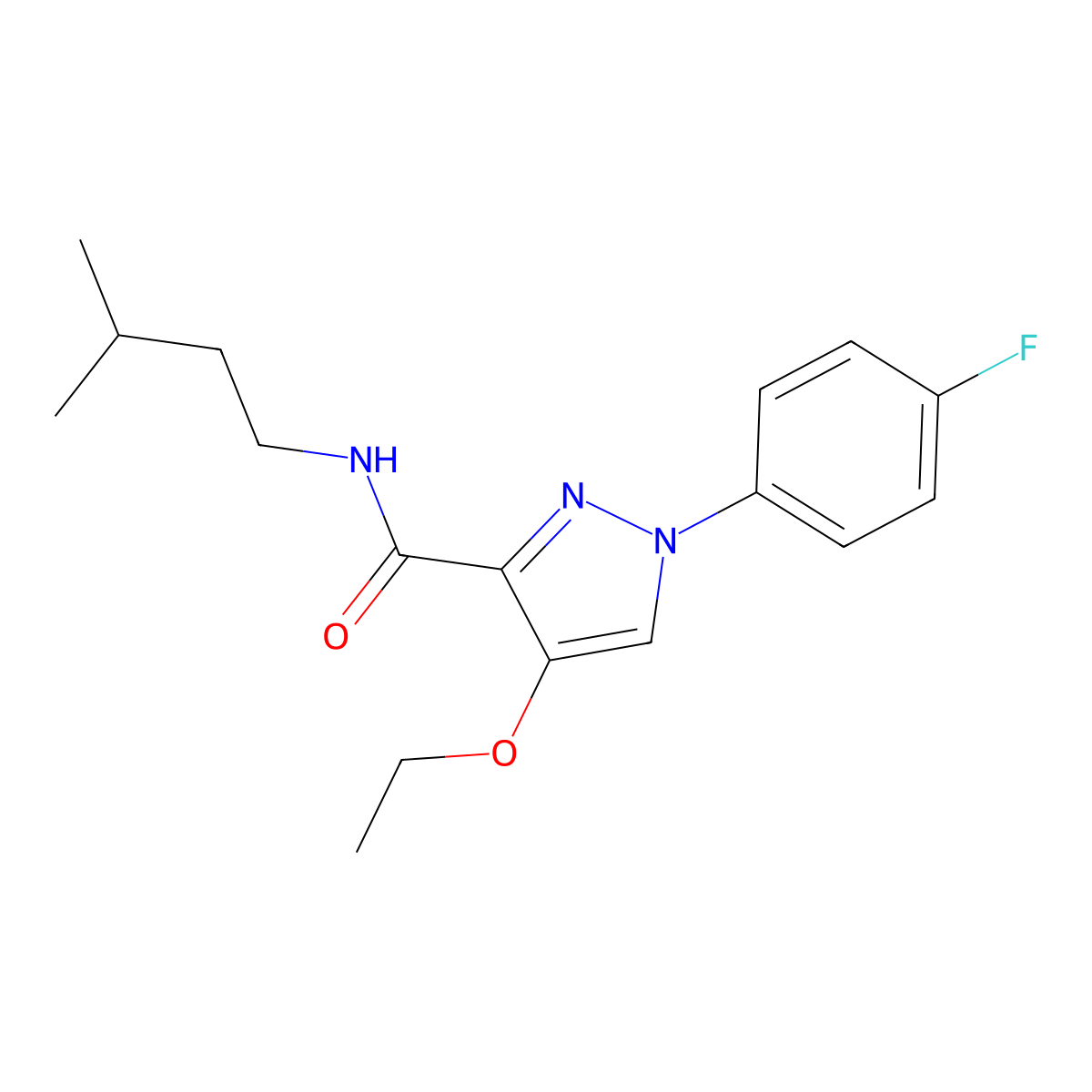 4-ethoxy-1-(4-fluorophenyl)-N-isopentyl-1H-pyrazole-3-carboxamide molecular structure, CAS 1209808-26-3