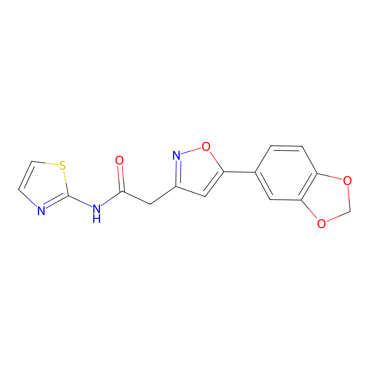 2-(5-(benzo[d][1,3]dioxol-5-yl)isoxazol-3-yl)-N-(thiazol-2-yl)acetamide molecular structure, CAS 1209814-85-6