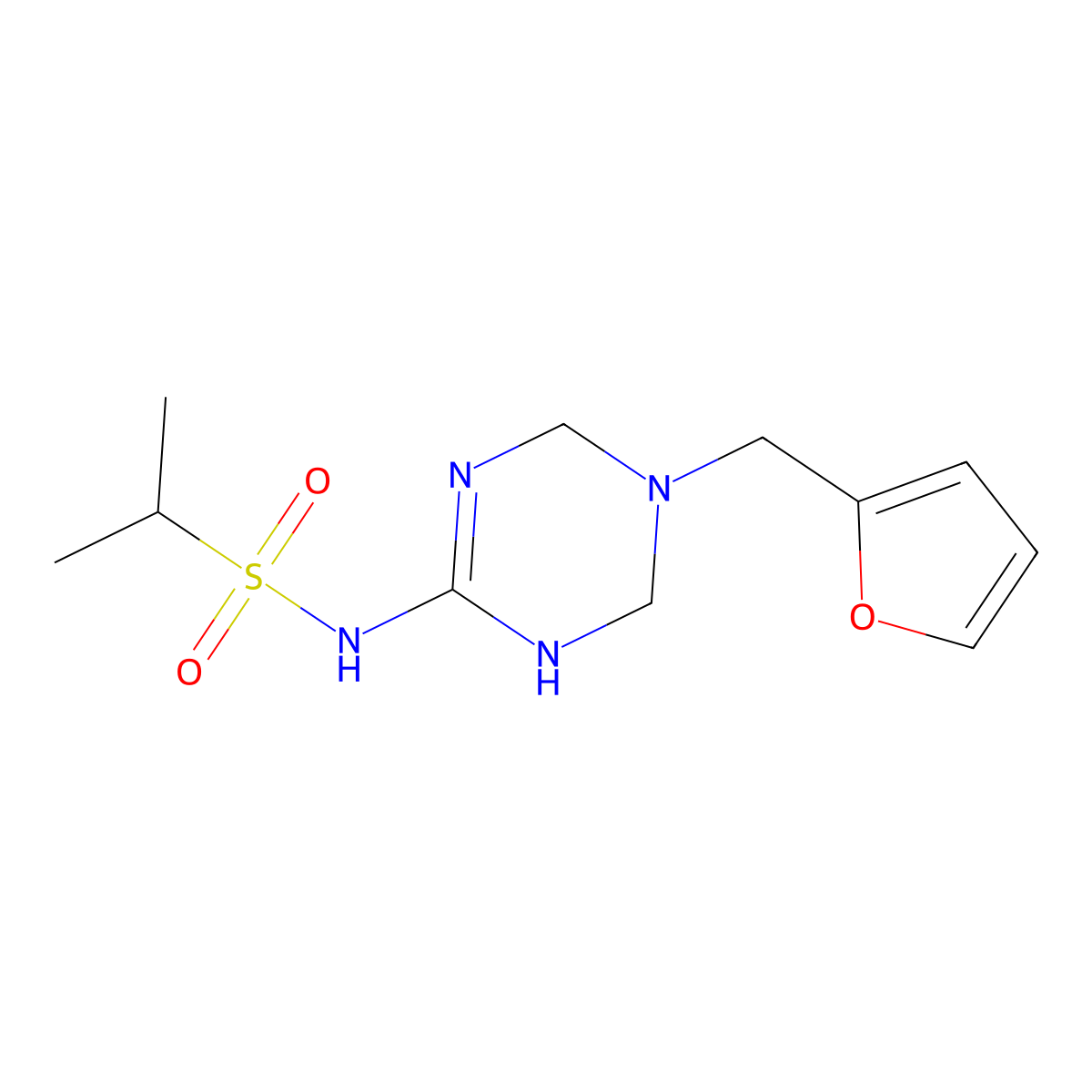 N-(5-(furan-2-ylmethyl)-1,4,5,6-tetrahydro-1,3,5-triazin-2-yl)propane-2-sulfonamide molecular structure, CAS 1209815-37-1