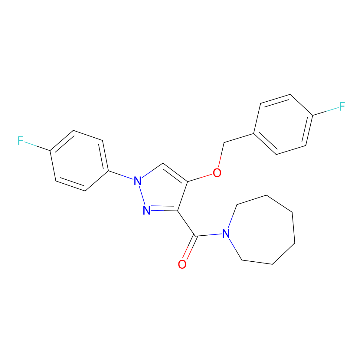 1-[1-(4-fluorophenyl)-4-[(4-fluorophenyl)methoxy]-1H-pyrazole-3-carbonyl]azepane molecular structure, CAS 1209815-75-7