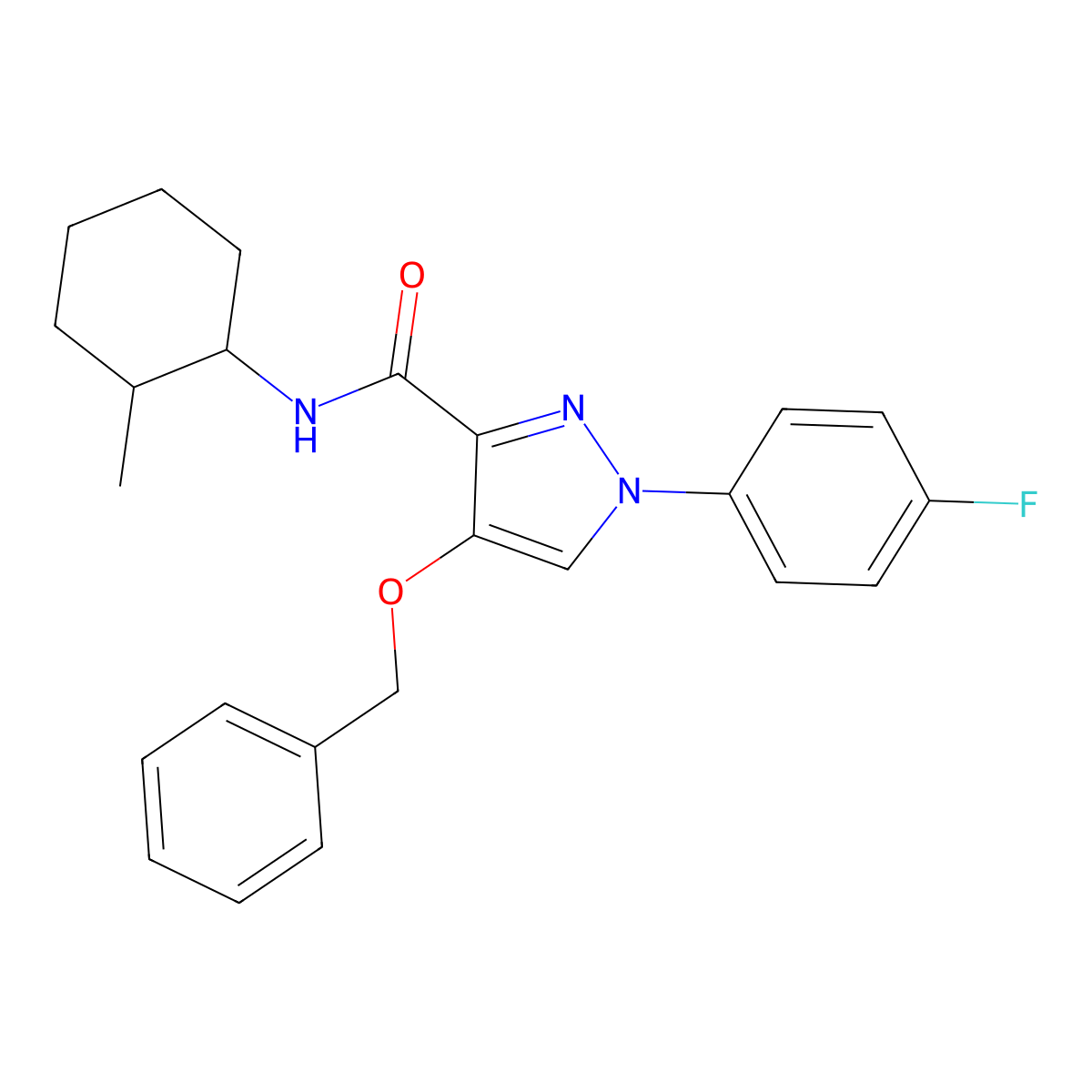 4-(benzyloxy)-1-(4-fluorophenyl)-N-(2-methylcyclohexyl)-1H-pyrazole-3-carboxamide molecular structure, CAS 1209816-86-3