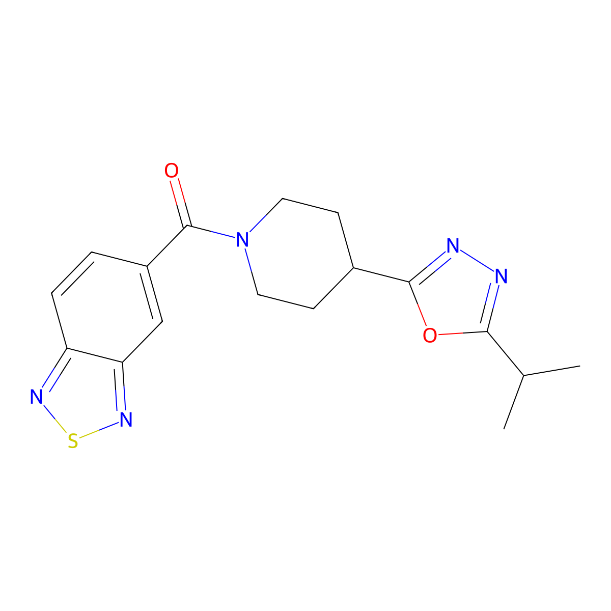 Benzo[c][1,2,5]thiadiazol-5-yl(4-(5-isopropyl-1,3,4-oxadiazol-2-yl)piperidin-1-yl)methanone molecular structure, CAS 1209826-25-4
