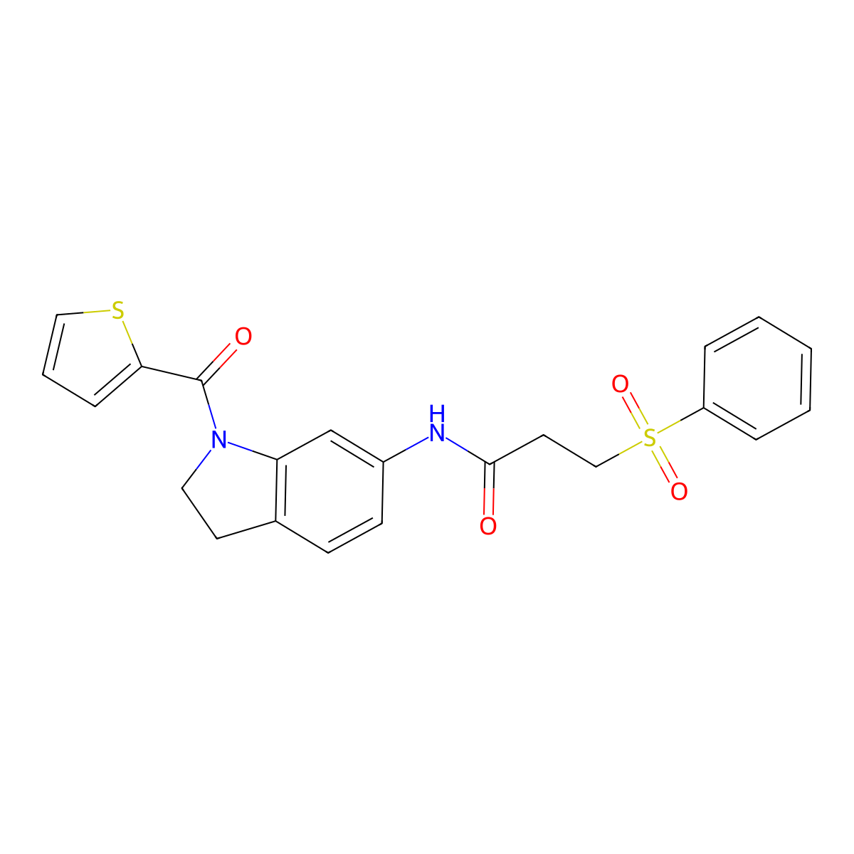 3-(phenylsulfonyl)-N-(1-(thiophene-2-carbonyl)indolin-6-yl)propanamide molecular structure, CAS 1209826-73-2