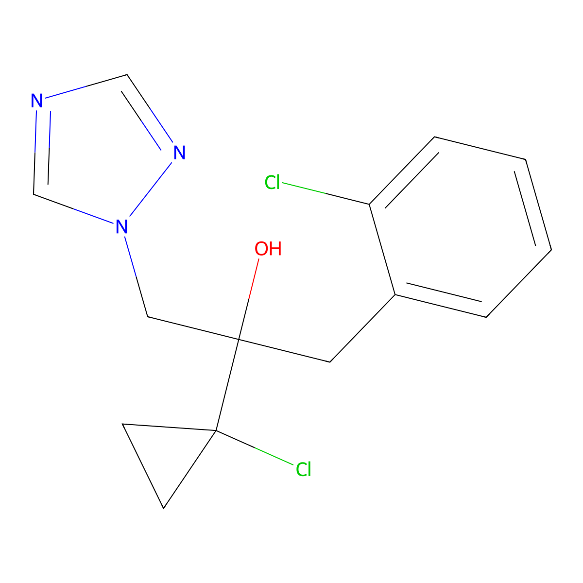 alpha-(1-Chlorocyclopropyl)-alpha-((2-chlorophenyl)methyl)-1H-1,2,4-triazole-1-ethanol molecular structure, CAS 120983-64-4