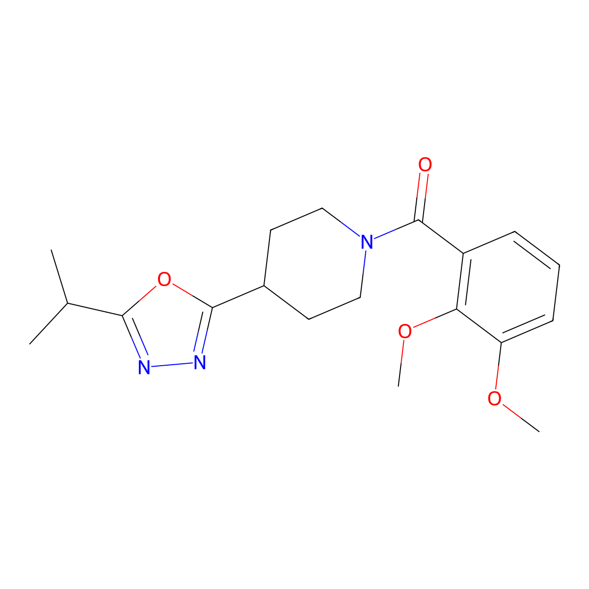 (2,3-Dimethoxyphenyl)(4-(5-isopropyl-1,3,4-oxadiazol-2-yl)piperidin-1-yl)methanone molecular structure, CAS 1209831-85-5