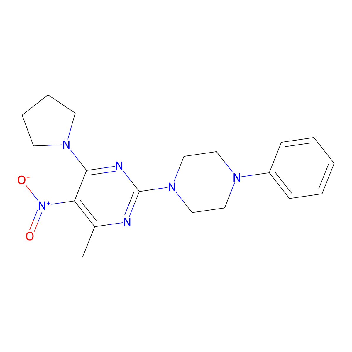 4-Methyl-5-nitro-2-(4-phenylpiperazin-1-yl)-6-(pyrrolidin-1-yl)pyrimidine molecular structure, CAS 1209842-84-1