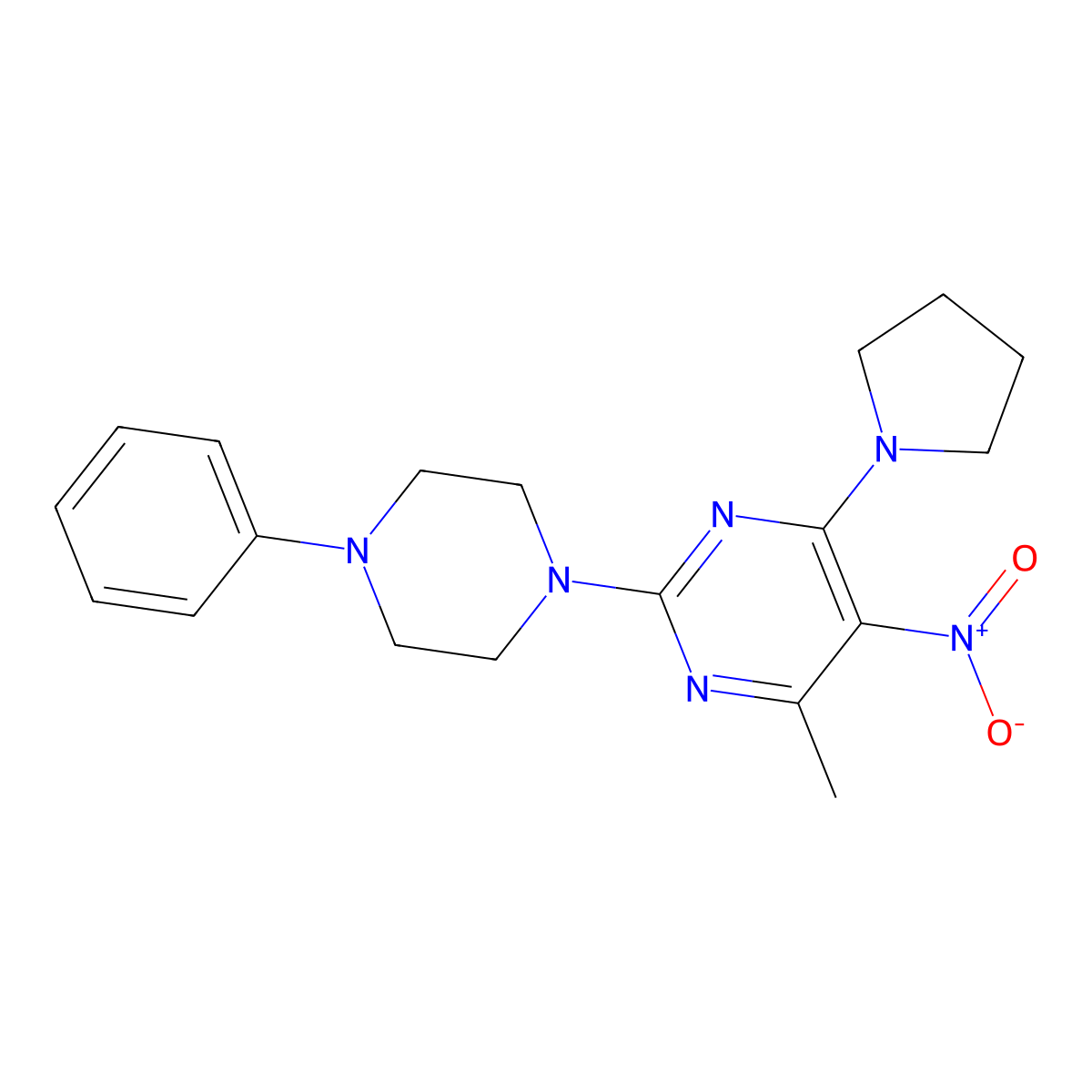 4-Methyl-5-nitro-2-(4-phenylpiperazin-1-yl)-6-(pyrrolidin-1-yl)pyrimidine molecular structure, CAS 1209842-84-1