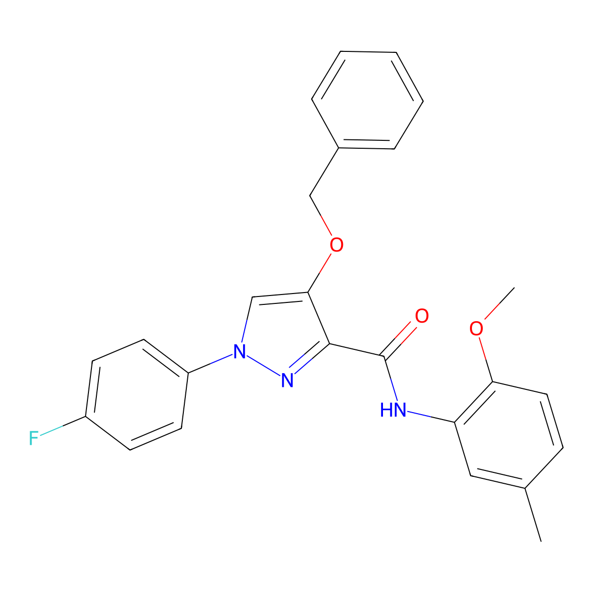 4-(benzyloxy)-1-(4-fluorophenyl)-N-(2-methoxy-5-methylphenyl)-1H-pyrazole-3-carboxamide molecular structure, CAS 1209848-97-4