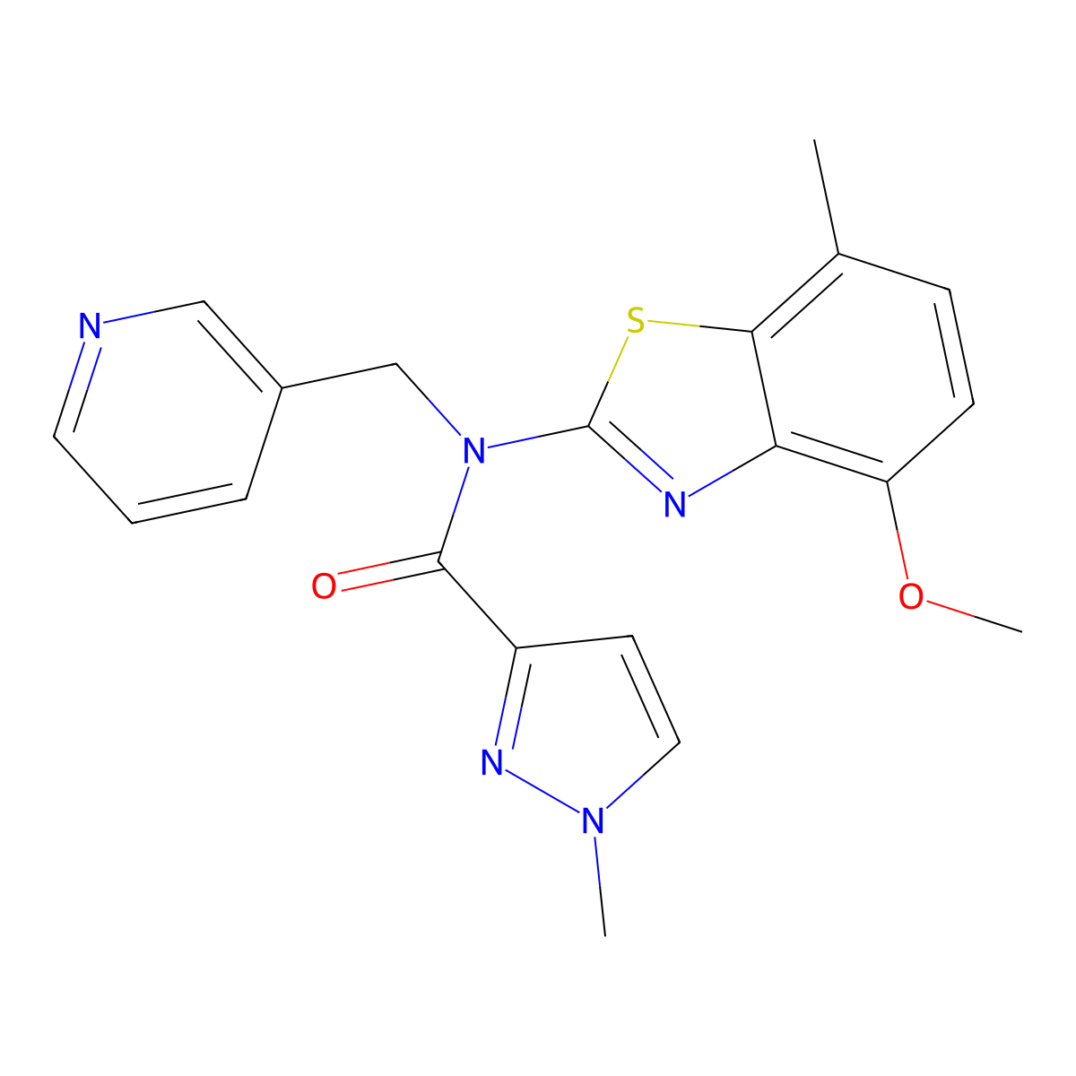 N-(4-methoxy-7-methylbenzo[d]thiazol-2-yl)-1-methyl-N-(pyridin-3-ylmethyl)-1H-pyrazole-3-carboxamide molecular structure, CAS 1209853-54-2