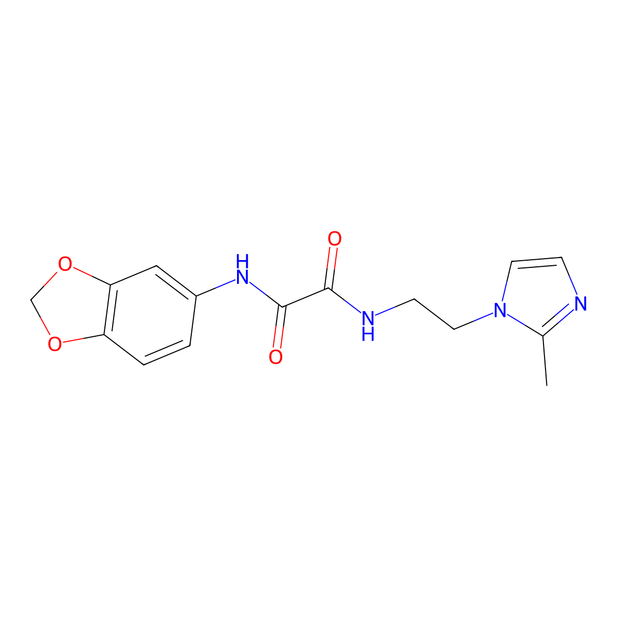 N1-(benzo[d][1,3]dioxol-5-yl)-N2-(2-(2-methyl-1H-imidazol-1-yl)ethyl)oxalamide molecular structure, CAS 1209858-09-2