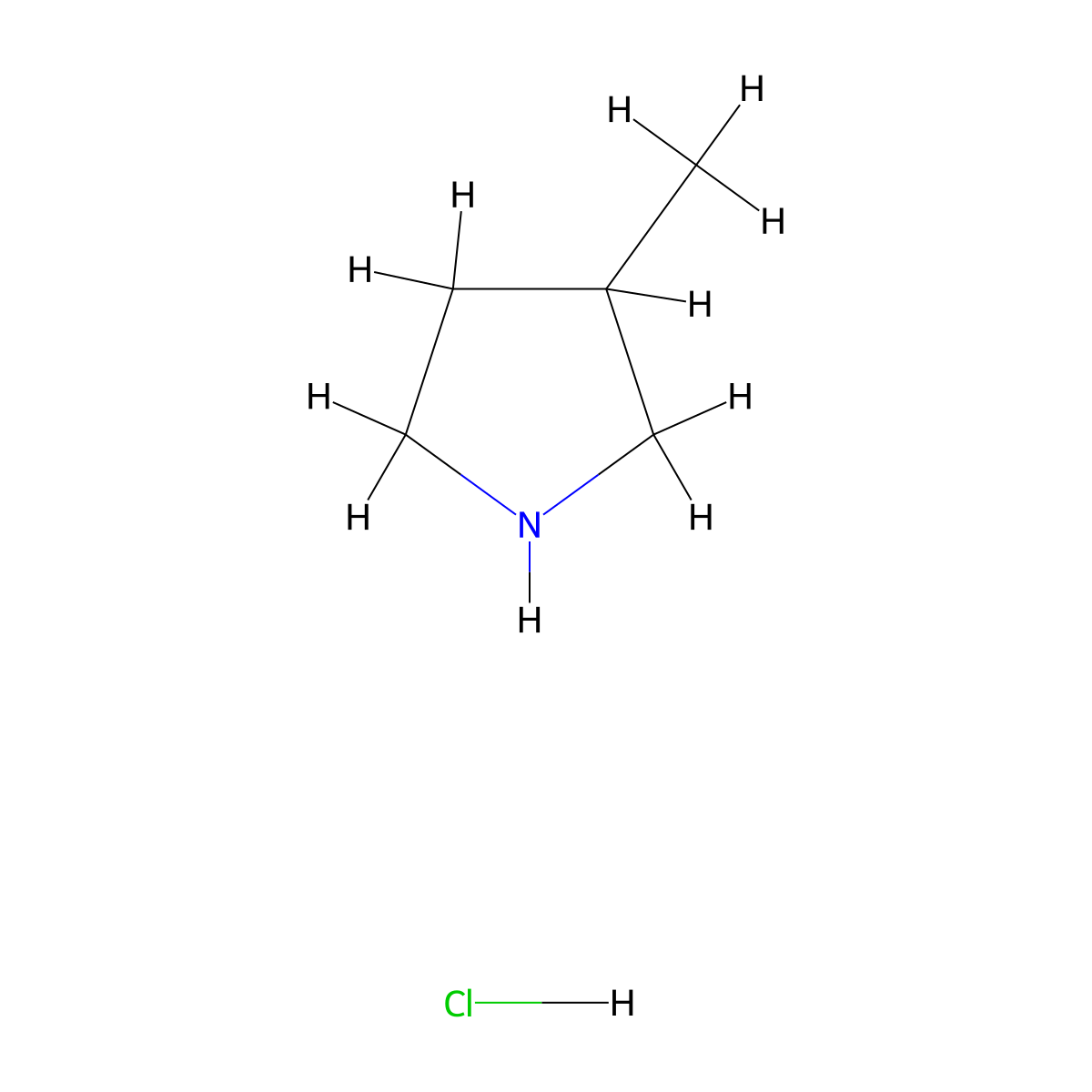 3-Methylpyrrolidine hydrochloride molecular structure, CAS 120986-92-7