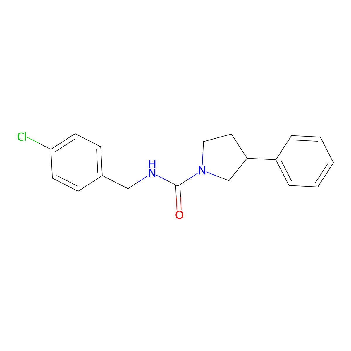 N-(4-chlorobenzyl)-3-phenylpyrrolidine-1-carboxamide molecular structure, CAS 1209861-60-8