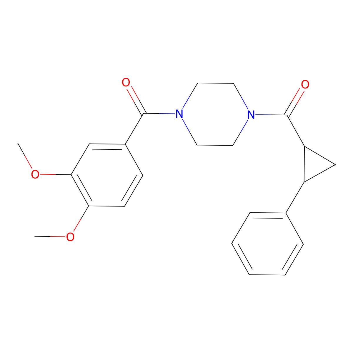 (4-(3,4-Dimethoxybenzoyl)piperazin-1-yl)(2-phenylcyclopropyl)methanone molecular structure, CAS 1209867-15-1