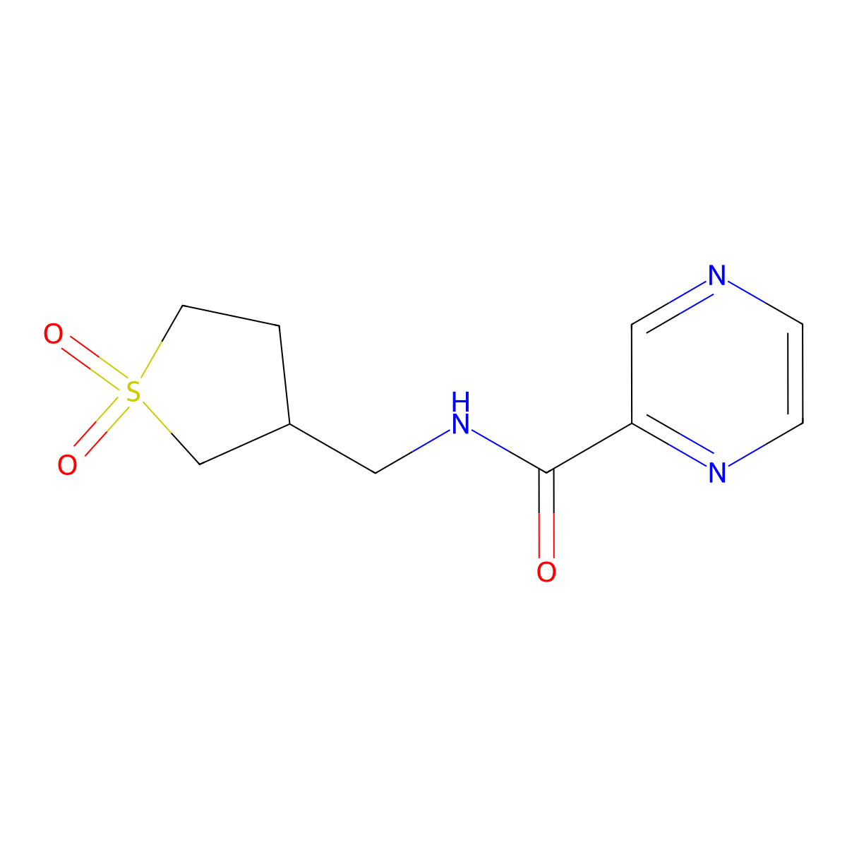 N-[(1,1-dioxo-1lambda6-thiolan-3-yl)methyl]pyrazine-2-carboxamide molecular structure, CAS 1209869-92-0