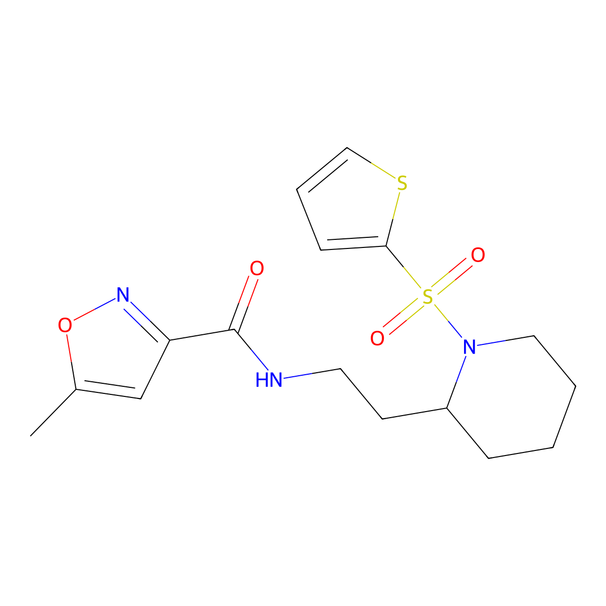5-methyl-N-(2-(1-(thiophen-2-ylsulfonyl)piperidin-2-yl)ethyl)isoxazole-3-carboxamide molecular structure, CAS 1209884-82-1