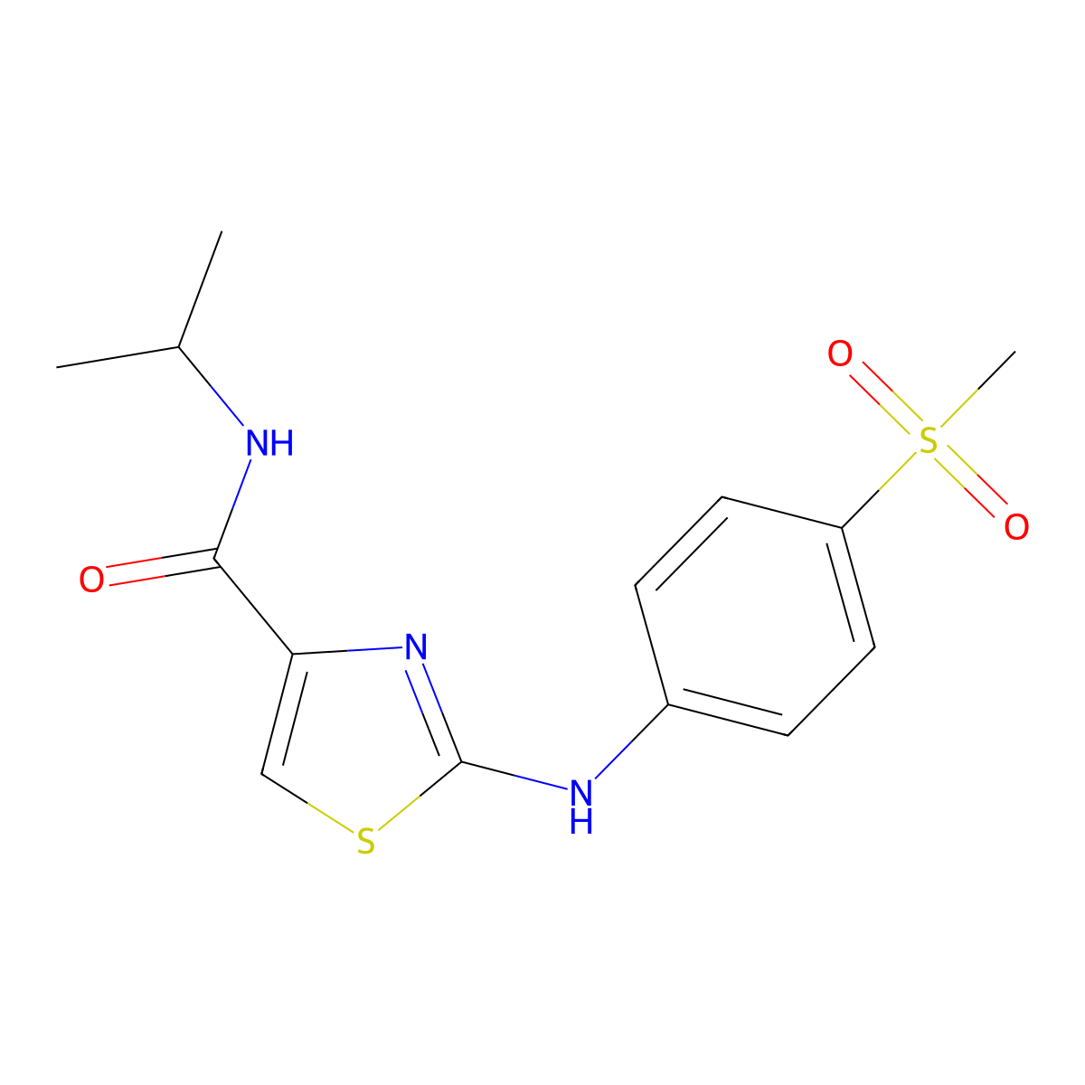N-isopropyl-2-((4-(methylsulfonyl)phenyl)amino)thiazole-4-carboxamide molecular structure, CAS 1209885-97-1