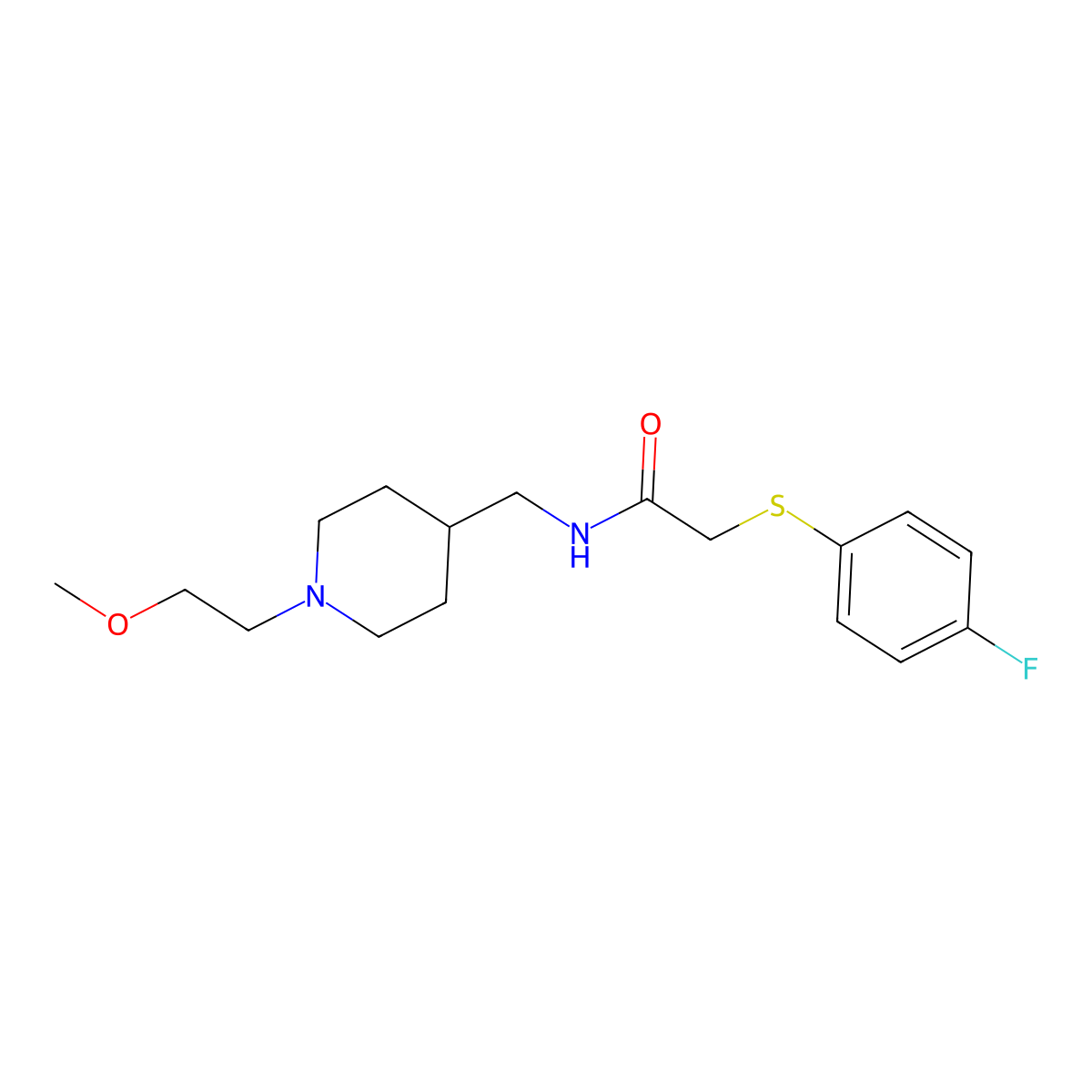2-((4-fluorophenyl)thio)-N-((1-(2-methoxyethyl)piperidin-4-yl)methyl)acetamide molecular structure, CAS 1209886-82-7