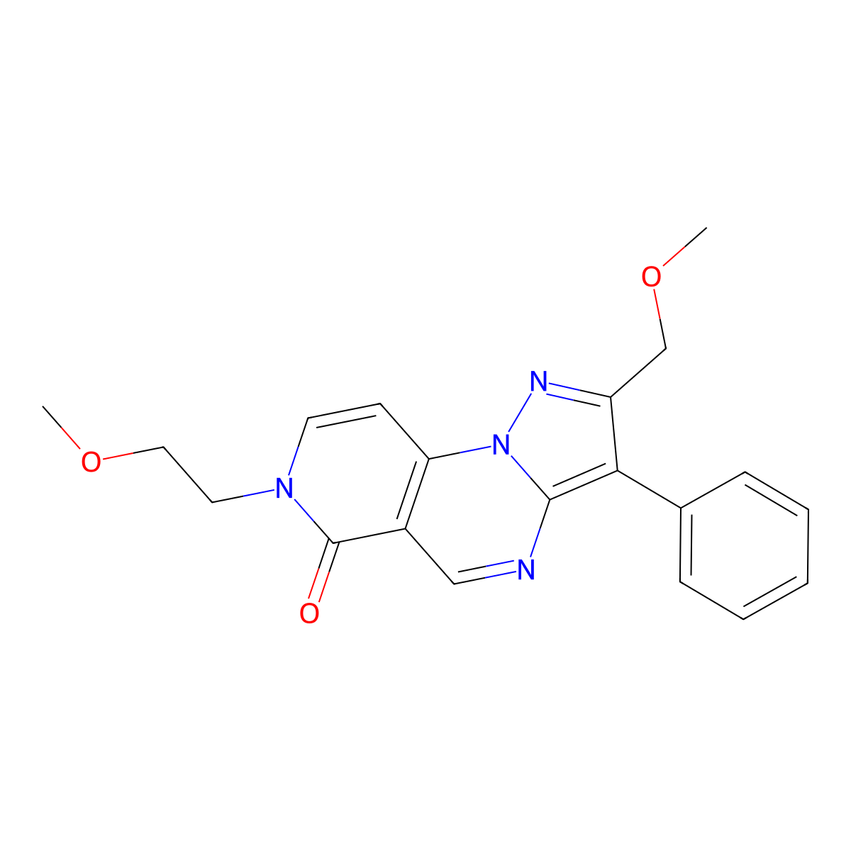 7-(2-methoxyethyl)-2-(methoxymethyl)-3-phenylpyrazolo[1,5-a]pyrido[3,4-e]pyrimidin-6(7H)-one molecular structure, CAS 1209894-03-0