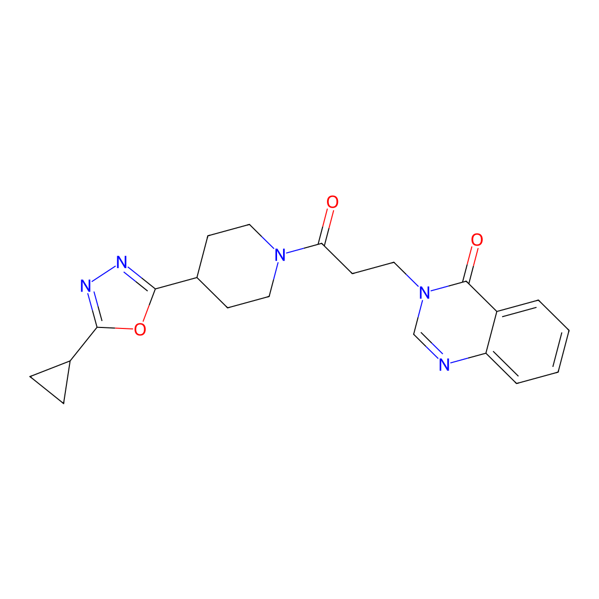 3-(3-(4-(5-cyclopropyl-1,3,4-oxadiazol-2-yl)piperidin-1-yl)-3-oxopropyl)quinazolin-4(3H)-one molecular structure, CAS 1209898-69-0