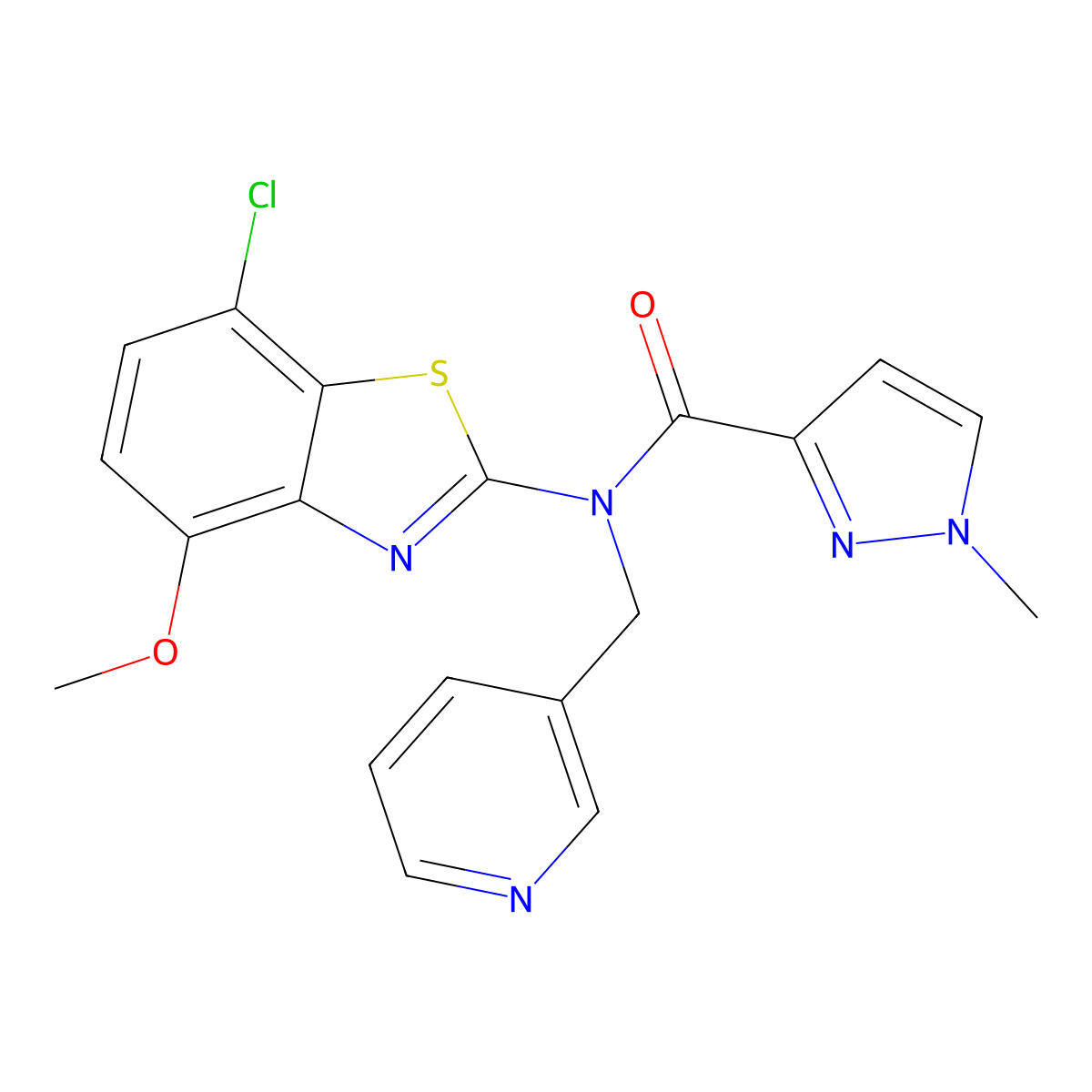 N-(7-chloro-4-methoxy-1,3-benzothiazol-2-yl)-1-methyl-N-[(pyridin-3-yl)methyl]-1H-pyrazole-3-carboxamide molecular structure, CAS 1209902-82-8