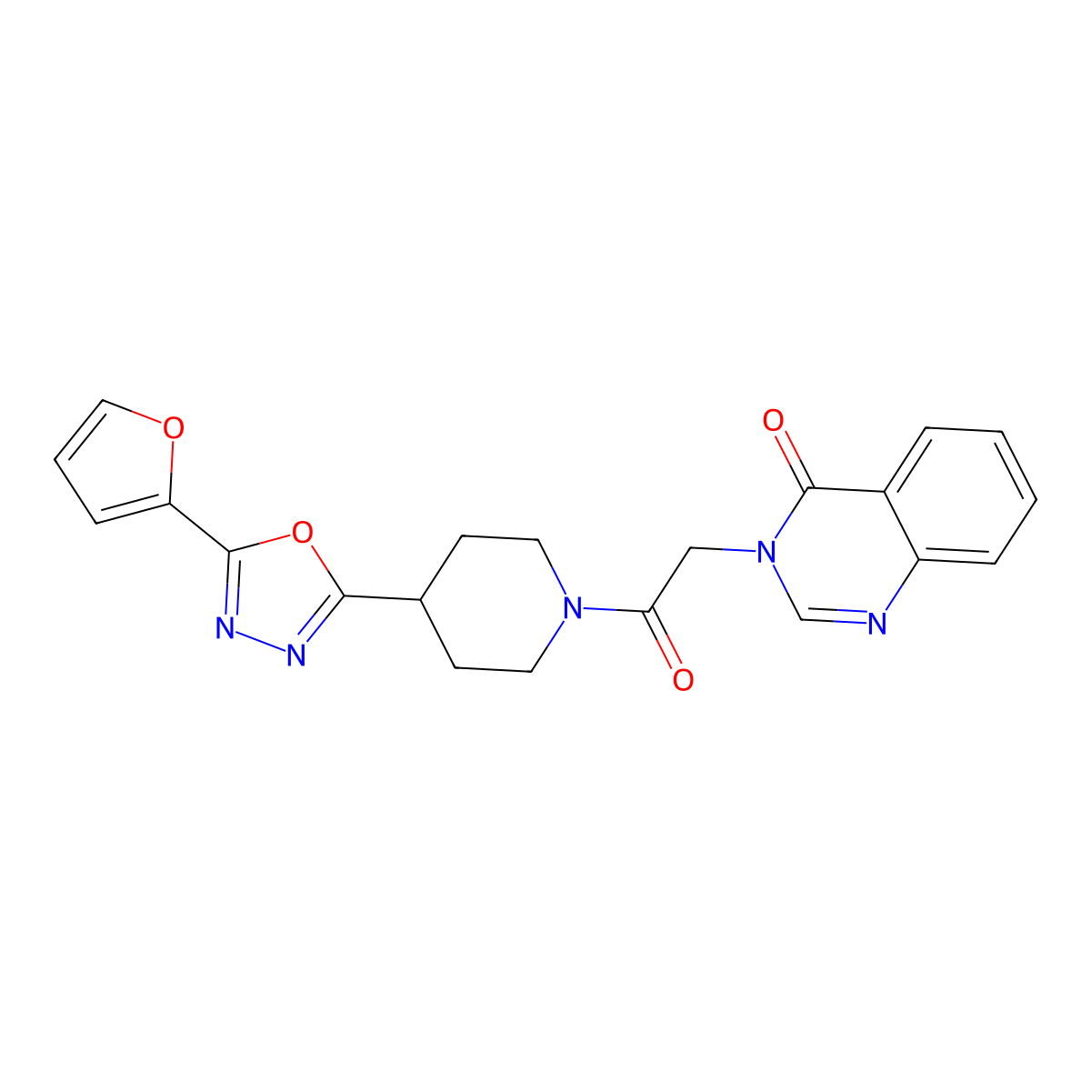 3-(2-(4-(5-(furan-2-yl)-1,3,4-oxadiazol-2-yl)piperidin-1-yl)-2-oxoethyl)quinazolin-4(3H)-one molecular structure, CAS 1209903-58-1