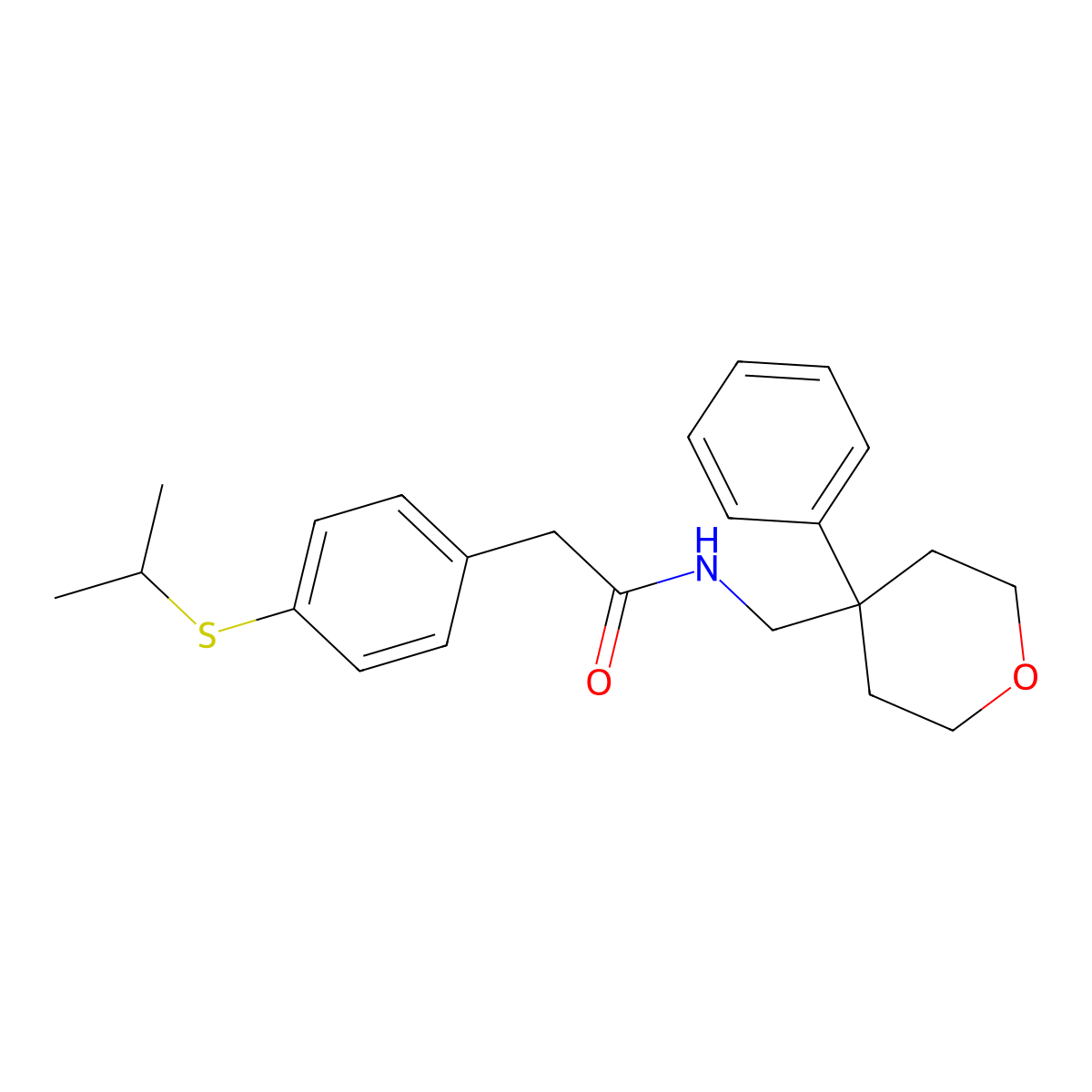 2-(4-(isopropylthio)phenyl)-N-((4-phenyltetrahydro-2H-pyran-4-yl)methyl)acetamide molecular structure, CAS 1209908-85-9
