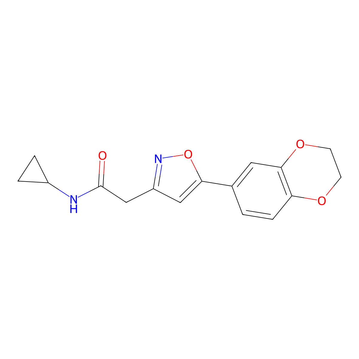 N-cyclopropyl-2-(5-(2,3-dihydrobenzo[b][1,4]dioxin-6-yl)isoxazol-3-yl)acetamide molecular structure, CAS 1209910-07-5