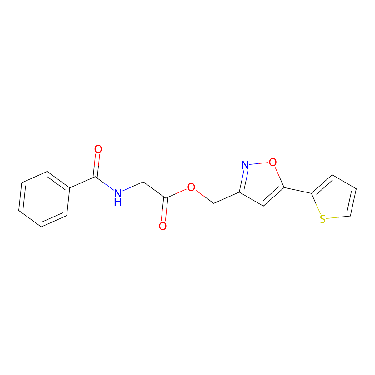 (5-(Thiophen-2-yl)isoxazol-3-yl)methyl 2-benzamidoacetate molecular structure, CAS 1209912-04-8