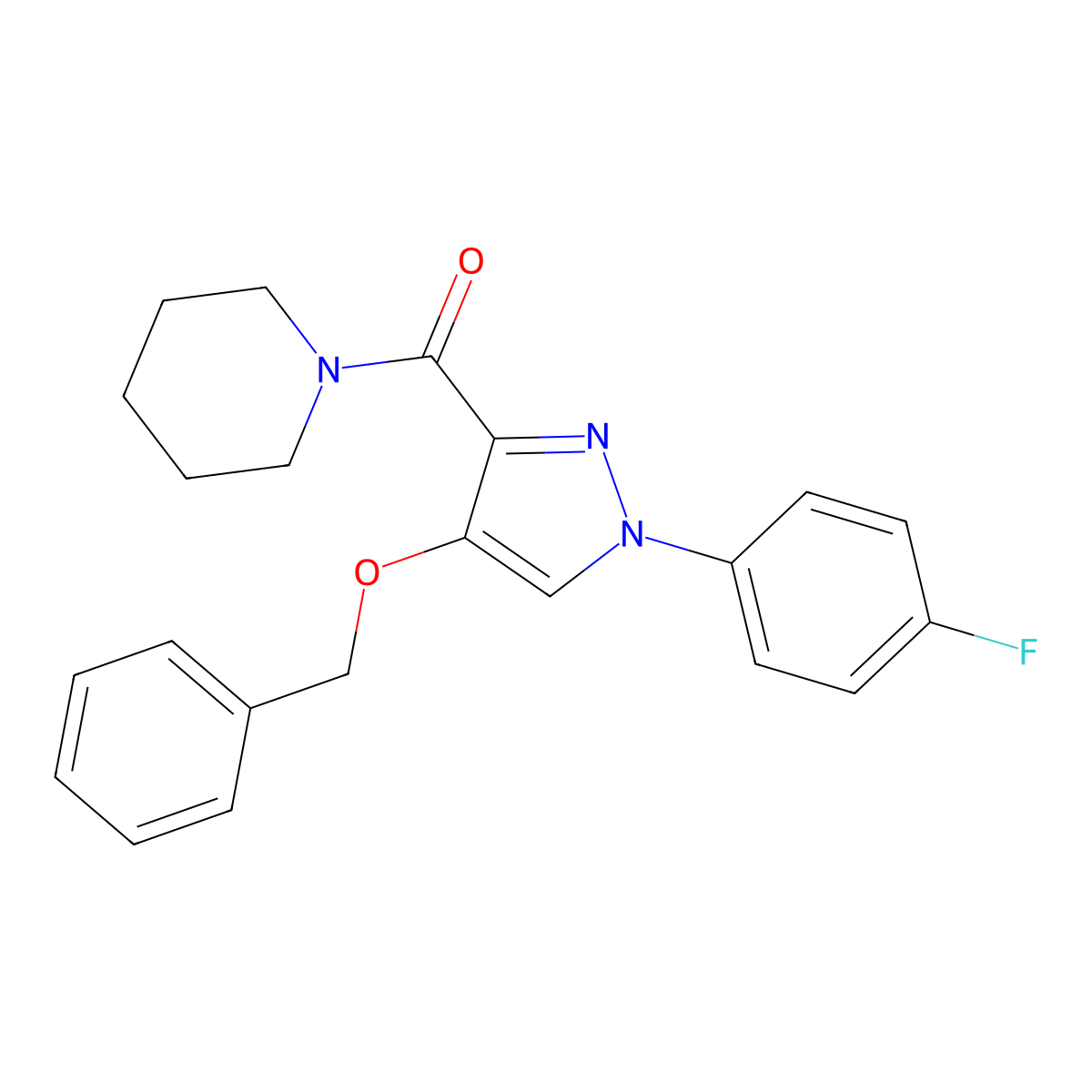 (4-(benzyloxy)-1-(4-fluorophenyl)-1H-pyrazol-3-yl)(piperidin-1-yl)methanone molecular structure, CAS 1209914-55-5