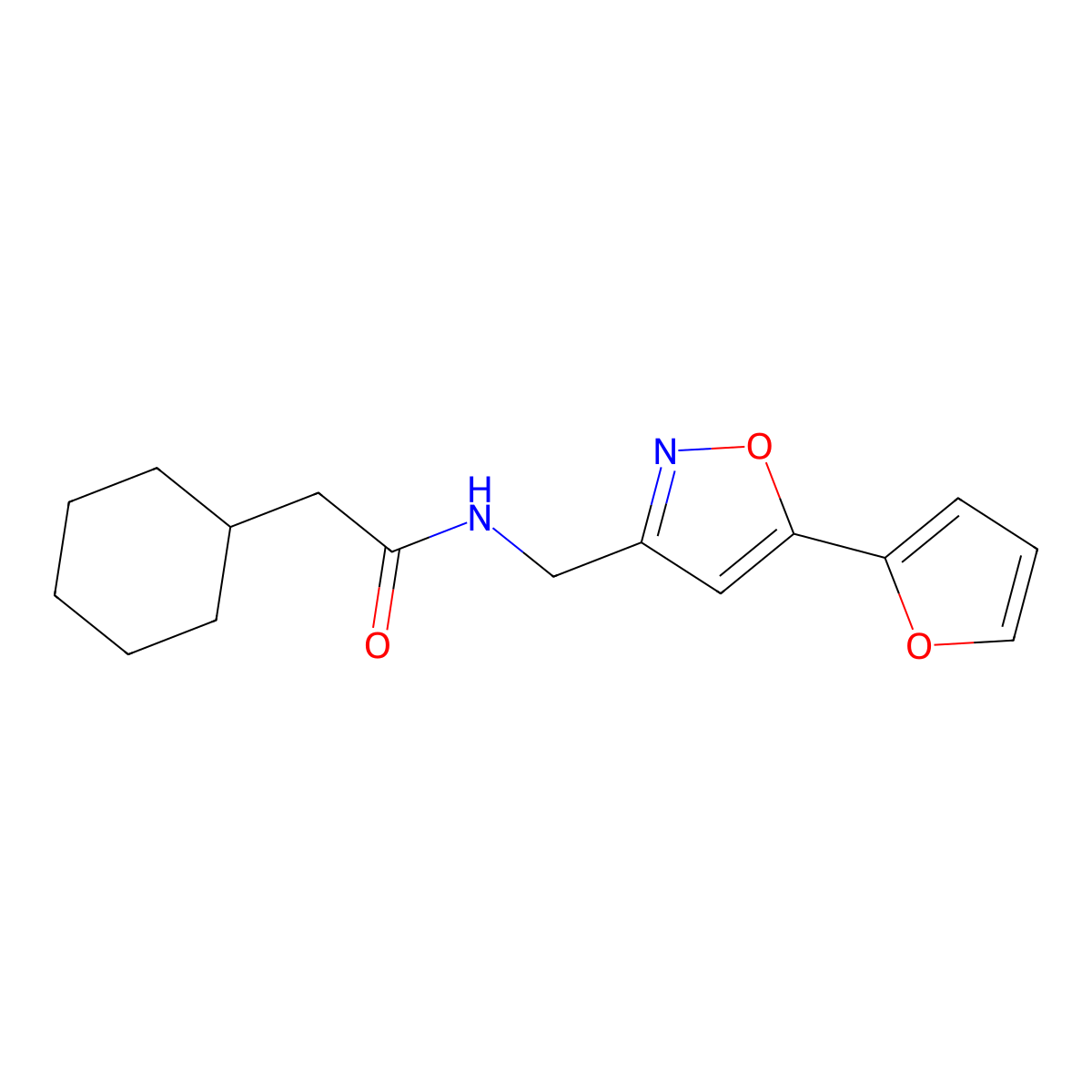 2-cyclohexyl-N-((5-(furan-2-yl)isoxazol-3-yl)methyl)acetamide molecular structure, CAS 1209916-37-9