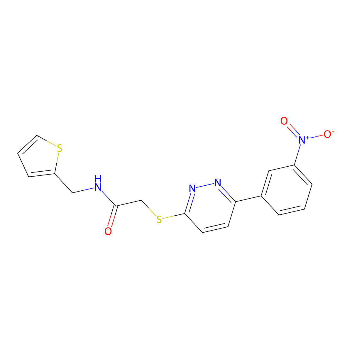 2-((6-(3-nitrophenyl)pyridazin-3-yl)thio)-N-(thiophen-2-ylmethyl)acetamide molecular structure, CAS 1209917-77-0