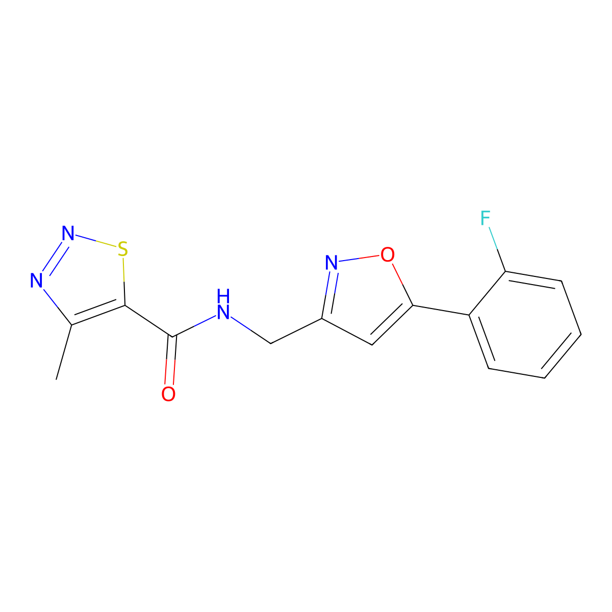 N-((5-(2-fluorophenyl)isoxazol-3-yl)methyl)-4-methyl-1,2,3-thiadiazole-5-carboxamide molecular structure, CAS 1209919-50-5