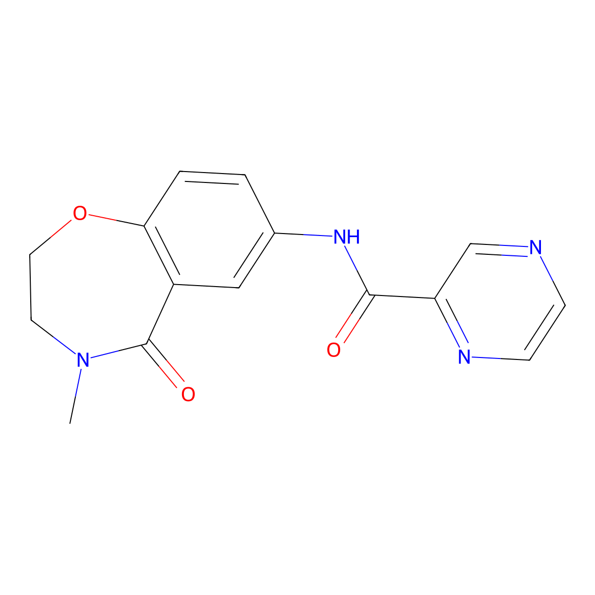 N-(4-methyl-5-oxo-2,3,4,5-tetrahydrobenzo[f][1,4]oxazepin-7-yl)pyrazine-2-carboxamide molecular structure, CAS 1209924-15-1