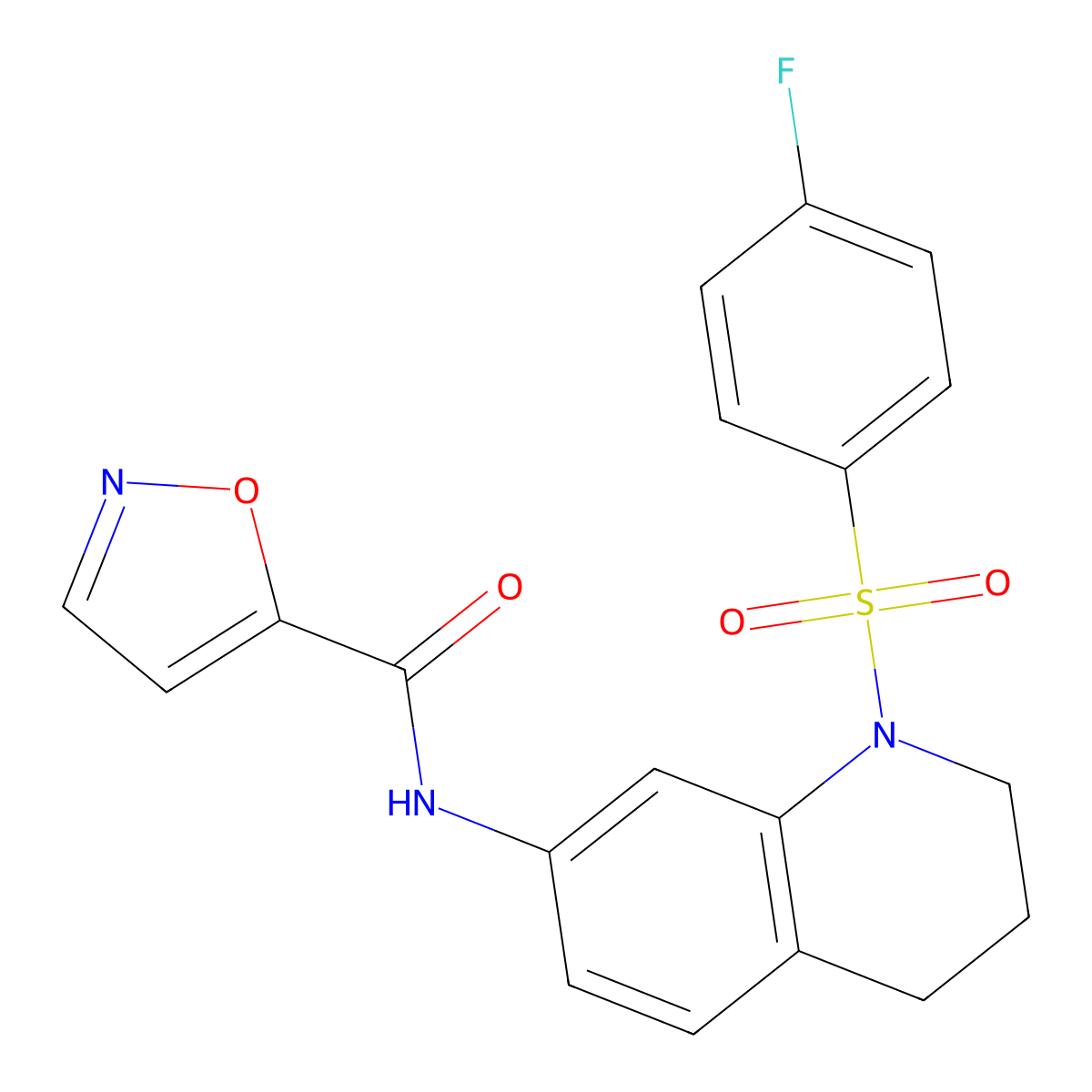 N-(1-((4-fluorophenyl)sulfonyl)-1,2,3,4-tetrahydroquinolin-7-yl)isoxazole-5-carboxamide molecular structure, CAS 1209928-92-6
