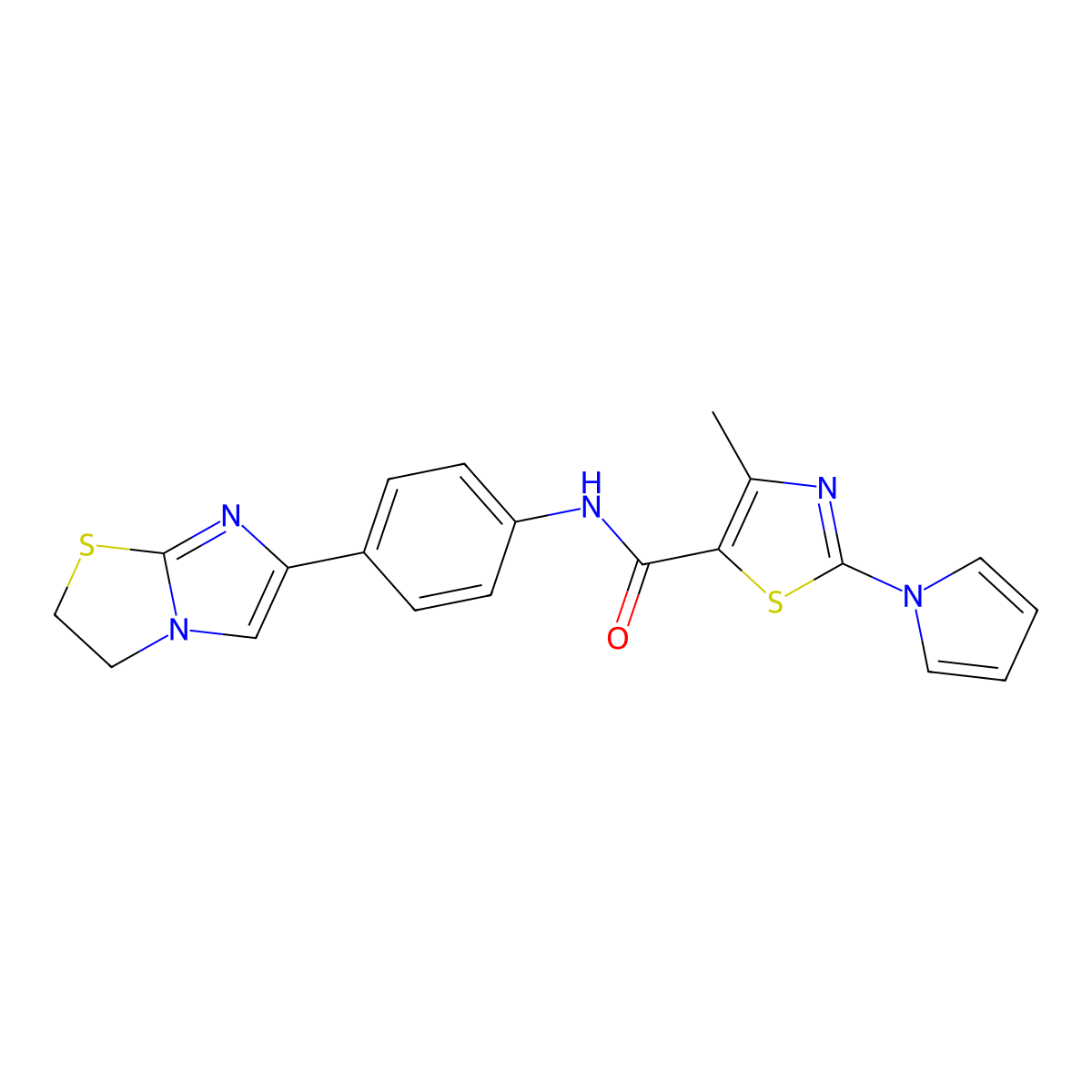 N-(4-(2,3-dihydroimidazo[2,1-b]thiazol-6-yl)phenyl)-4-methyl-2-(1H-pyrrol-1-yl)thiazole-5-carboxamide molecular structure, CAS 1209929-10-1
