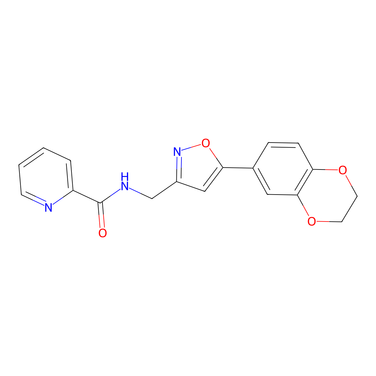 N-((5-(2,3-dihydrobenzo[b][1,4]dioxin-6-yl)isoxazol-3-yl)methyl)picolinamide molecular structure, CAS 1209933-87-8